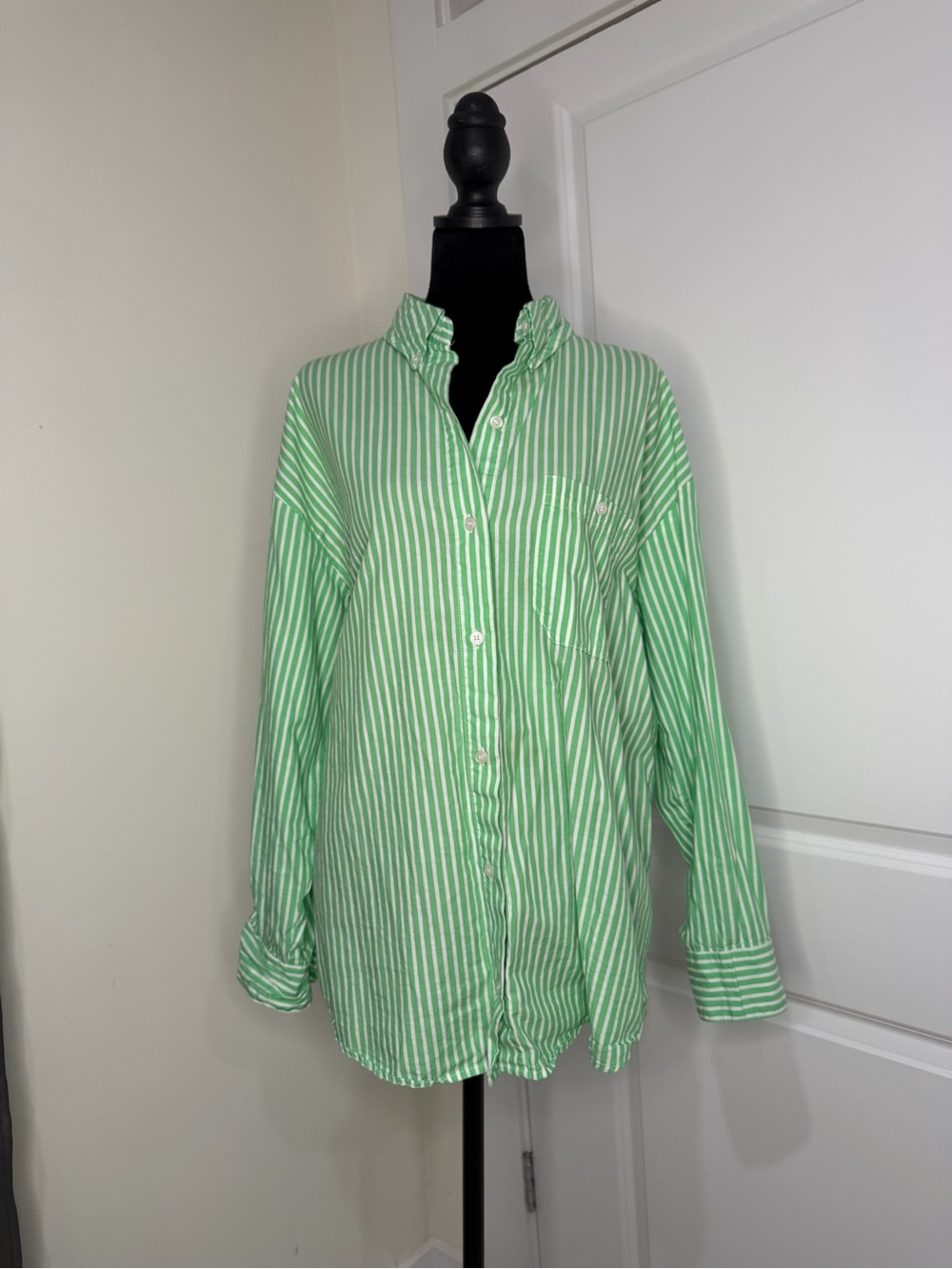 Green Striped Button-Up Shirt